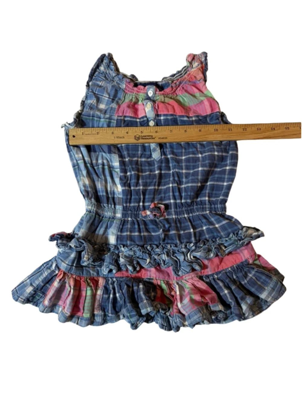 Ralph Lauren Girls 3T Patchwork Madras Plaid Ruffle Dress Preppy